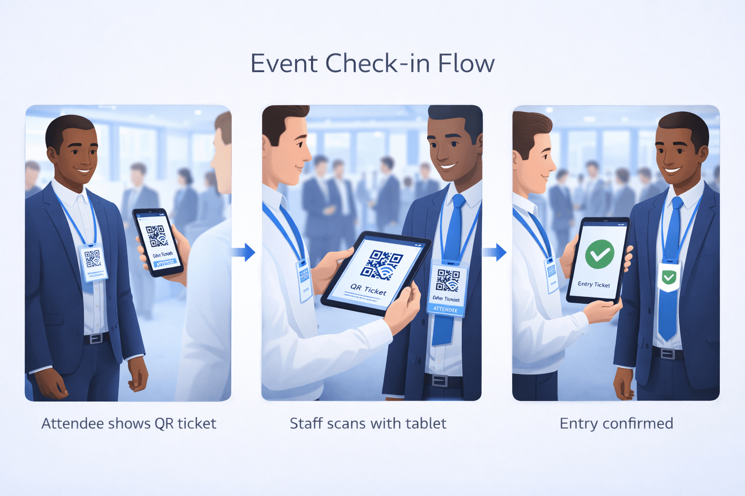 QR code check-in process at event entrance