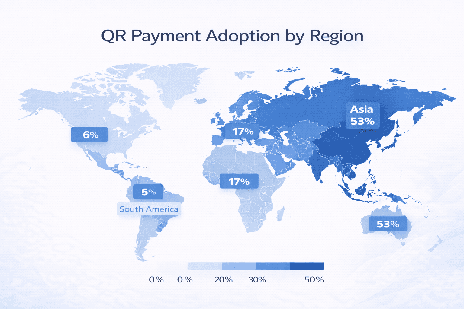 World map showing QR payment adoption levels