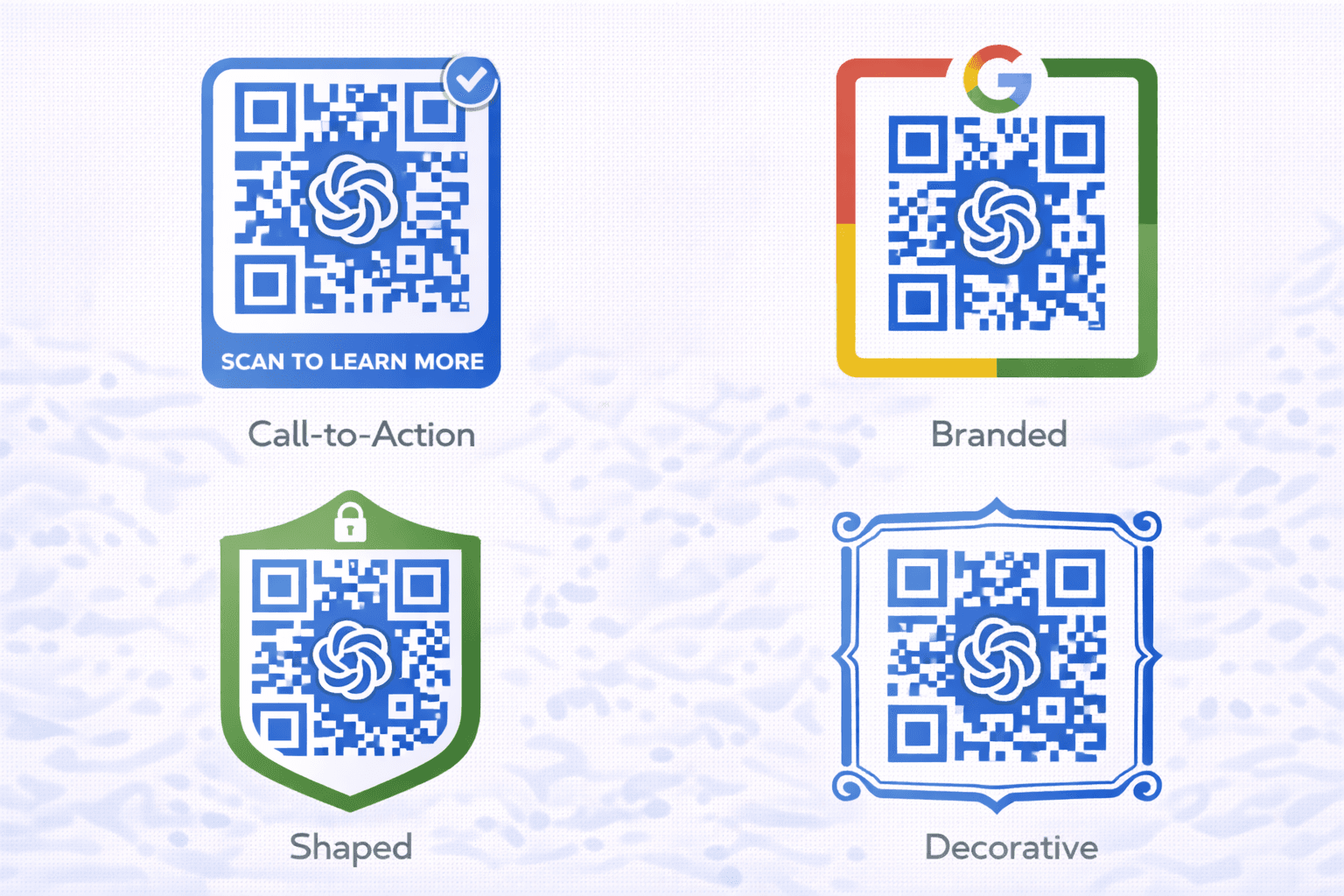 QR codes with various frame and CTA designs