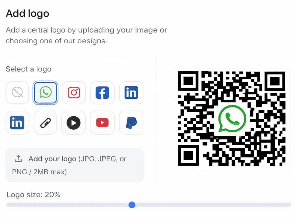 QR Code Logo Integration - Upload and add your brand logo
